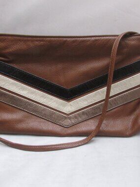 Kim White Chevron Brown Black Neutral Shoulder Purse Used As Is